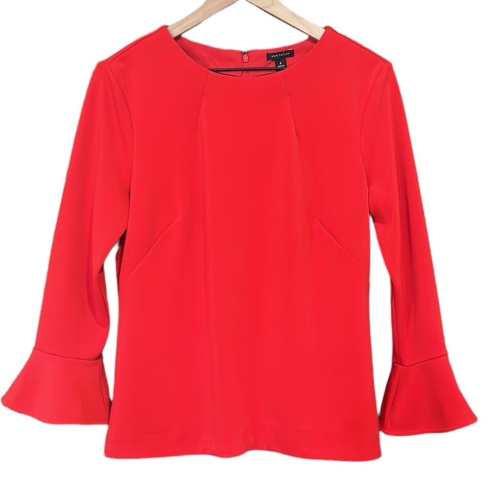 Ann Taylor Bell Sleeve Red Top Blouse Size Medium